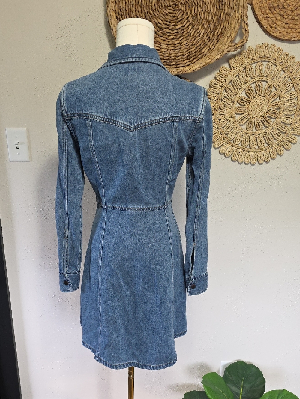Wrangler Slim Western Cowgirl Blue Denim Long Sleeve Mini Dress Womens XS - Picture 6 of 9